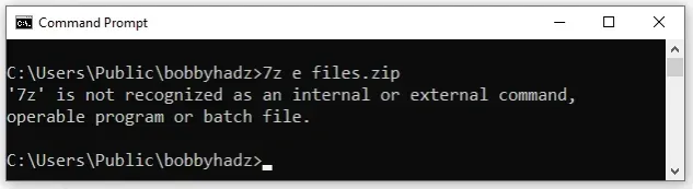 7z is not recognized as internal or external command