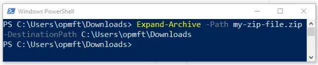 powershell use expand archive command
