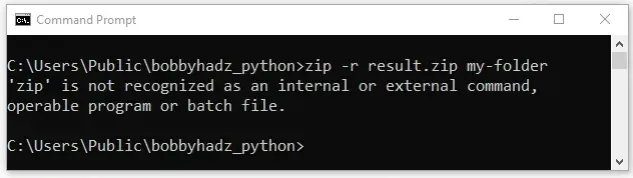 zip is not recognized as internal or external command