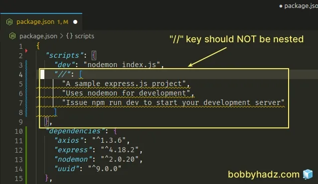 comment key should not be nested