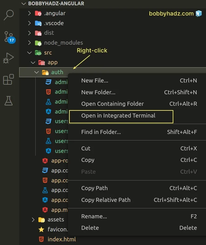 right click open in integrated terminal