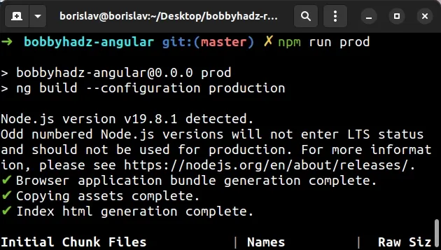 issue npm run prod command to compile angular app