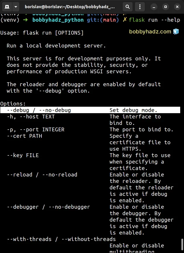 issue flask run help command