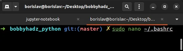 edit bashrc using nano