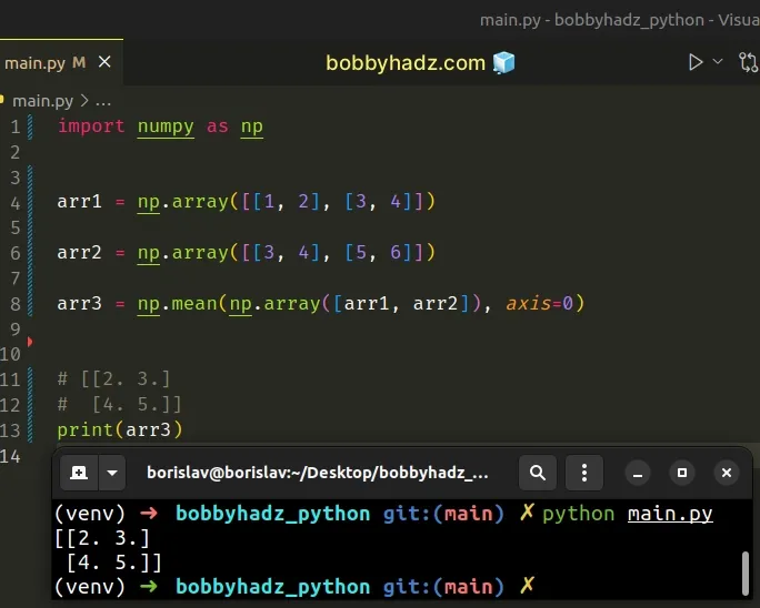 calculate average of 2 numpy 2 dimensional arrays