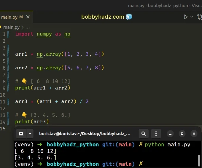 calculate average of 2 numpy arrays