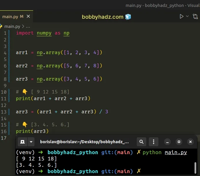 calculate average of 3 numpy arrays