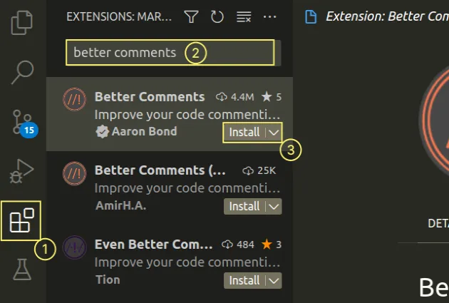 install better comments extension