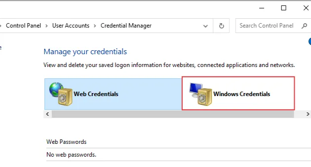 click windows credentials