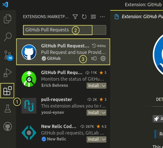 install enable github pull requests extension