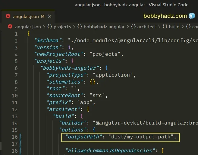 set output path in angular json