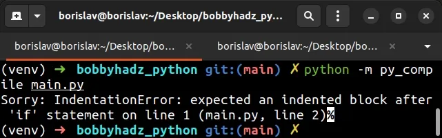 check syntax of python script error shown