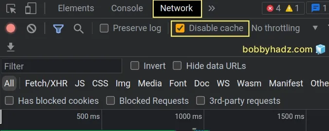 check disable cache checkbox