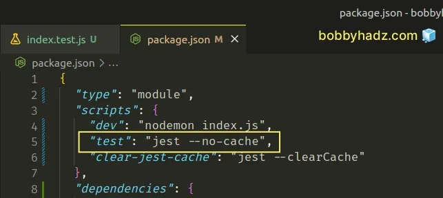 disable jest cache in package json