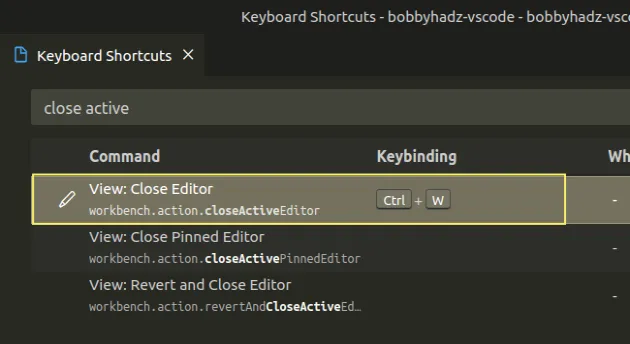 close active tab keyboard shortcut