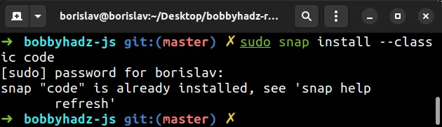 linux install vscode using snap