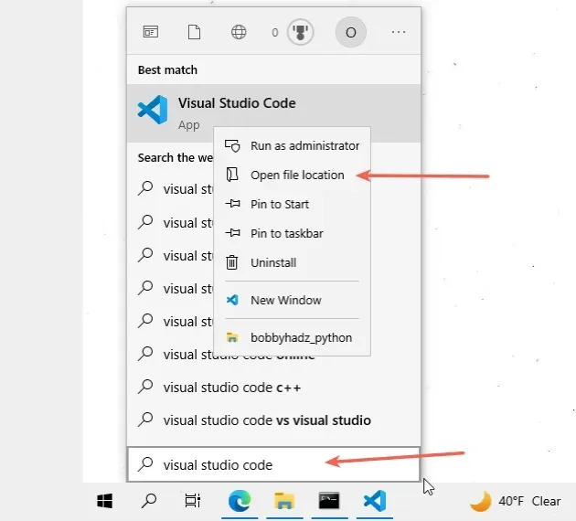 search visual studio code