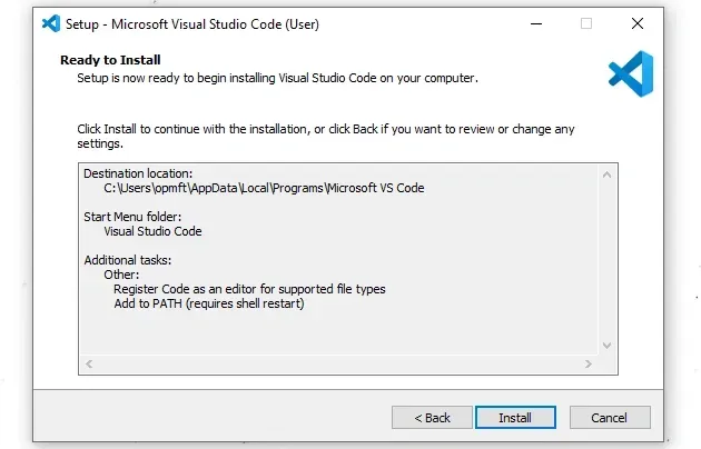 vscode click install