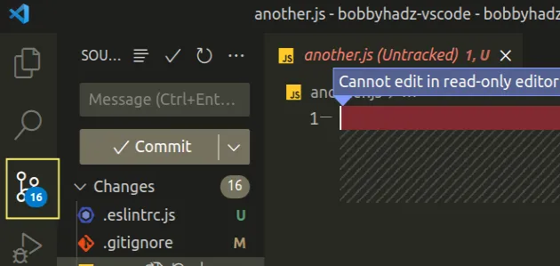 cannot edit in read only editor git diff