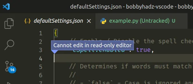 cannot edit in read only editor settings json