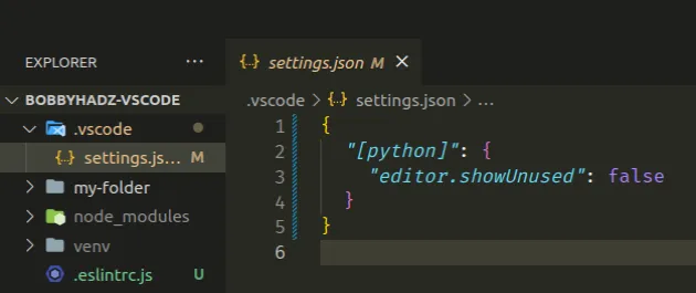 disable show unused in vscode settings-json