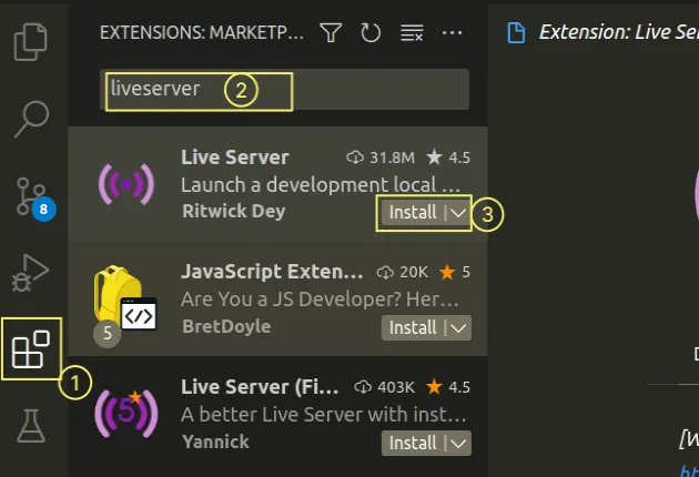 install live server extension