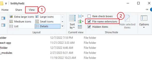 show file name extensions on windows