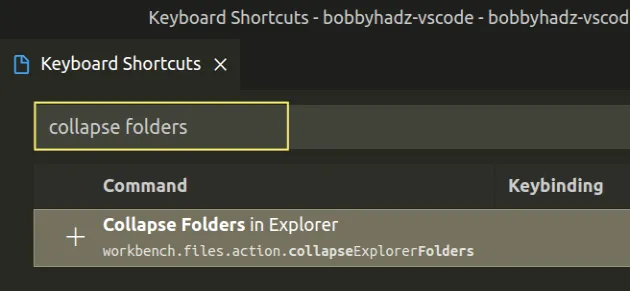 search collapse folders in keyboard shortcuts