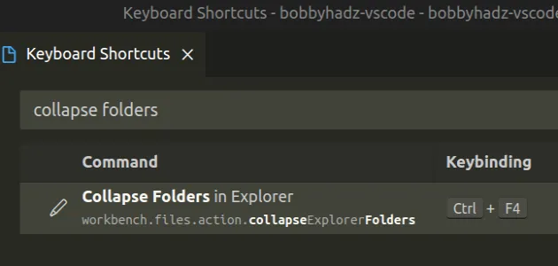 setting custom keyboard shortcut to collapse all folders