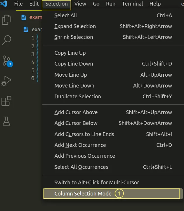 enable column selection top menu