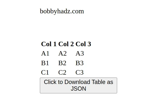 html table with download as json button