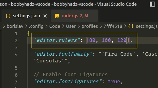 render multiple vertical rulers in vscode