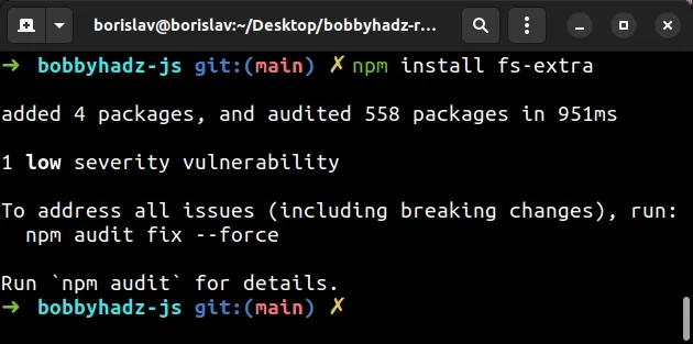 npm install fs extra package