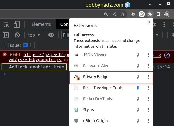 works even for privacy badger extension