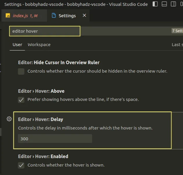 editor hover delay setting