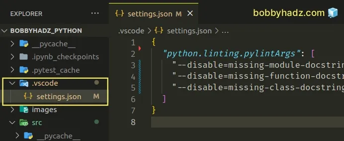 disable missing module docstring warning in local settings json