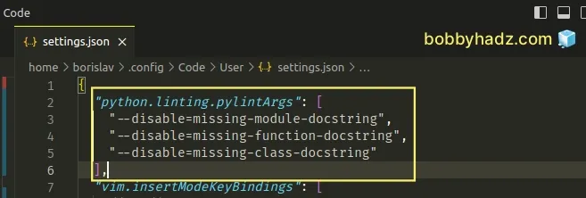 disable missing module docstring warning in settings json