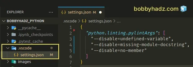 disable specific pylint warnings only for current vscode project