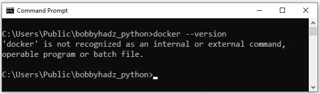 docker is not recognized as internal or external command