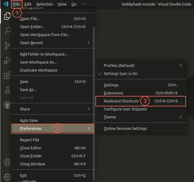 open keyboard shortcuts using menu bar