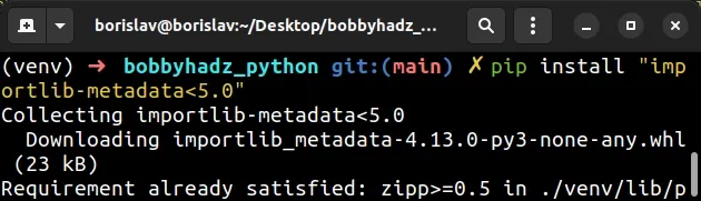 pin importlib metadata to version prior to 5