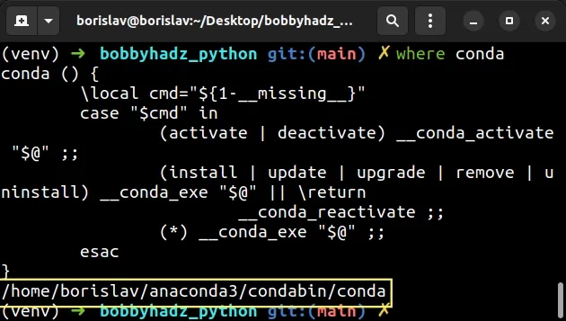 issue where conda command