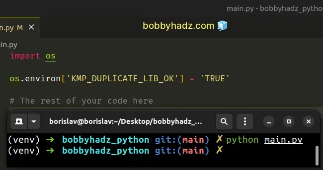 set kmp duplicate lib ok environment variable to true in python script