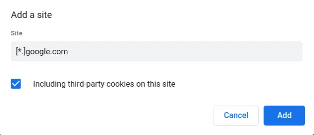add site you want to enable cookies on