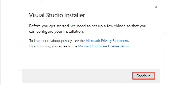 start installer click continue