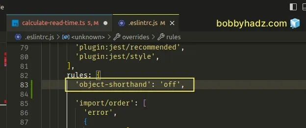 disable object shorthand eslint rule