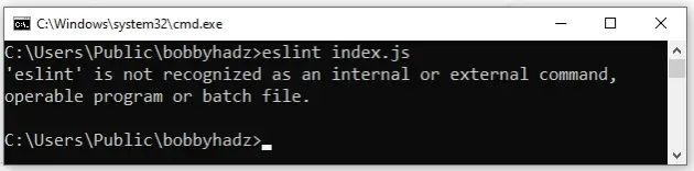 eslint is not recognized as internal or external command