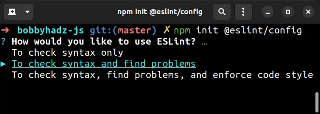 initialize eslint config