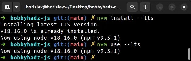 install and switch to lts node version