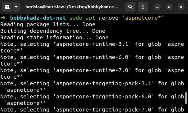 remove asp net core packages